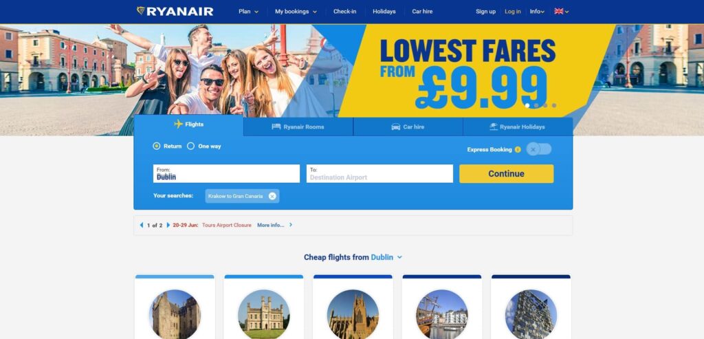 Сайт авиакомпании Ryanair