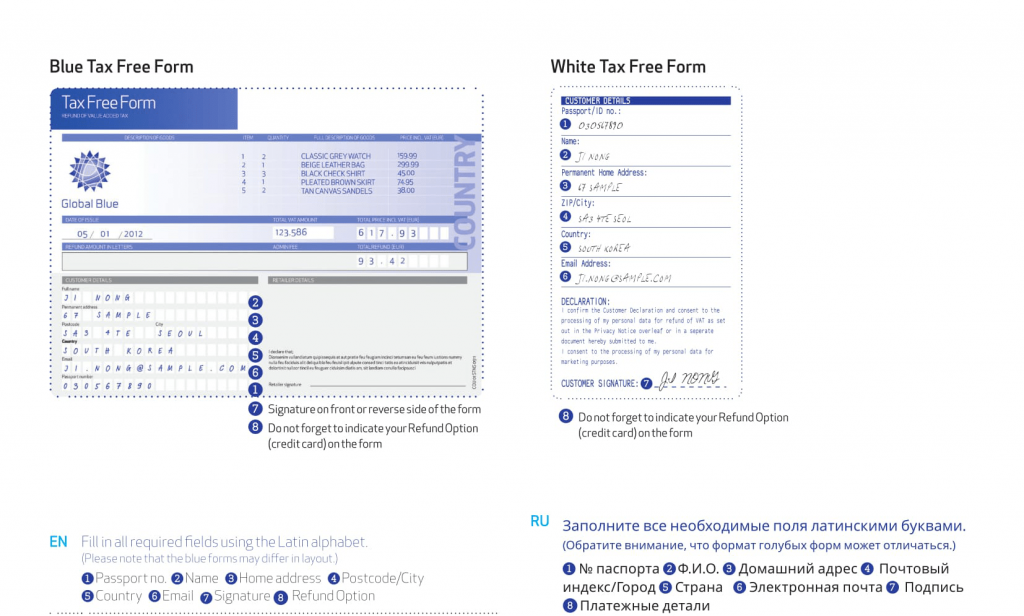 Как заполнить форму TaxFree от GlobalBlue