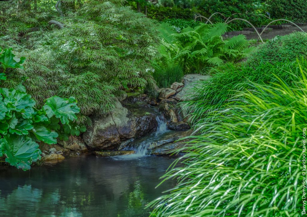 Импровизированный водопад для медитаций в японском секторе пражского ботанического сада