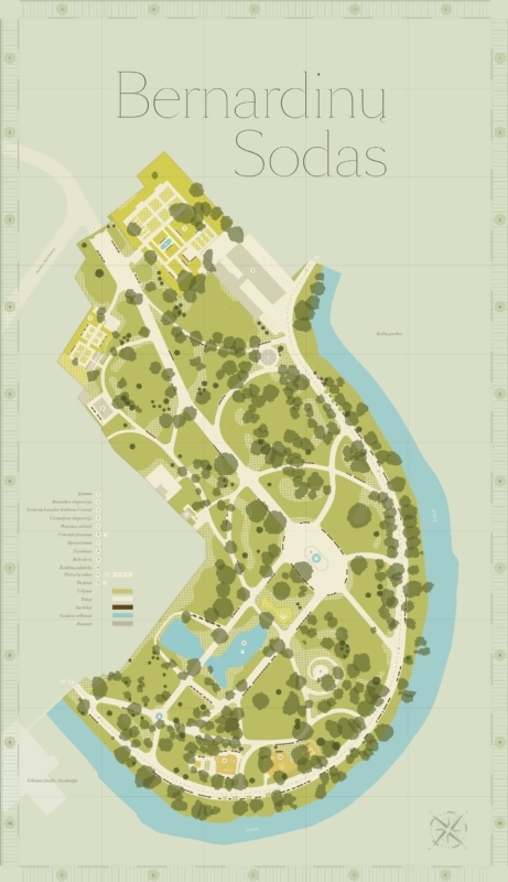 Карта-схема Бернардинського саду у Вільнюсі, Литва