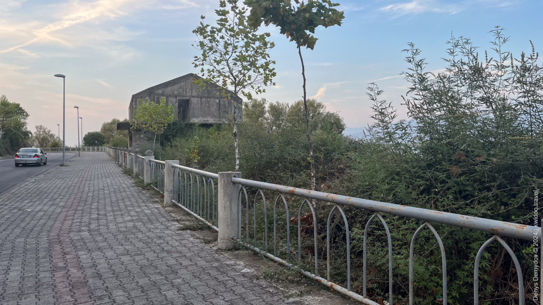 An unfinished hotel or restaurant on the side of the road near the village of Shiroka, in Albania.