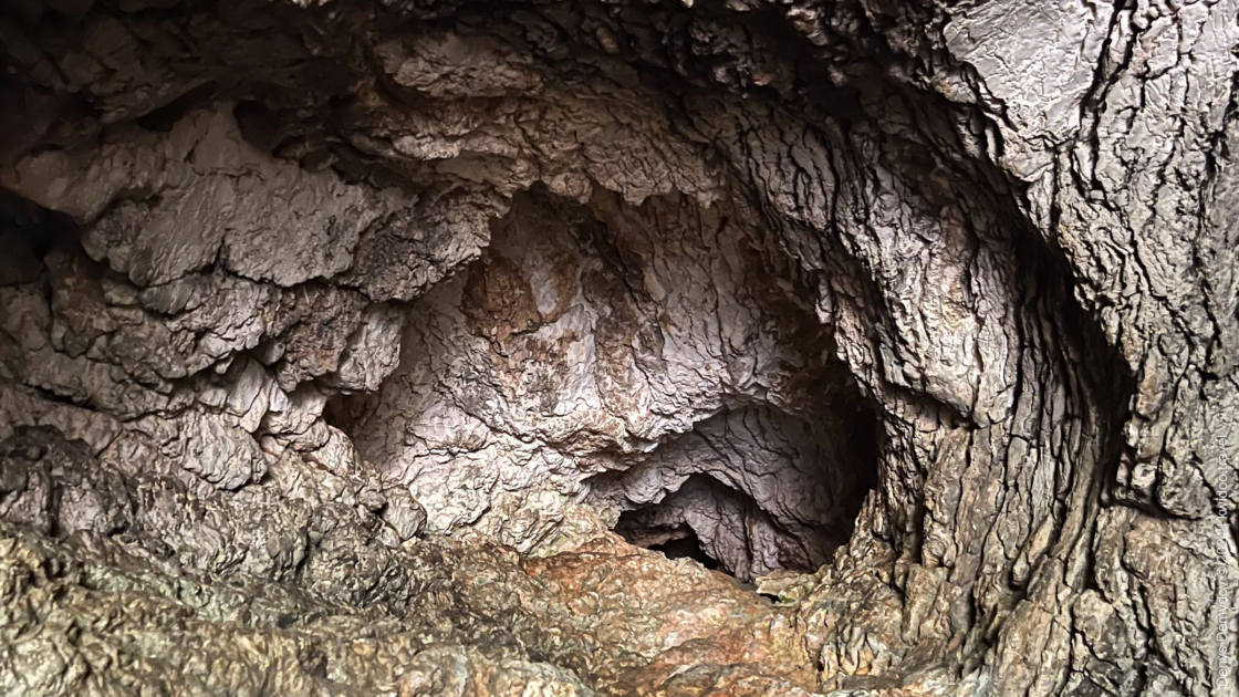 Ivanovici Cave is bright. A lot of light shines through the entrance, illuminating the grotto.